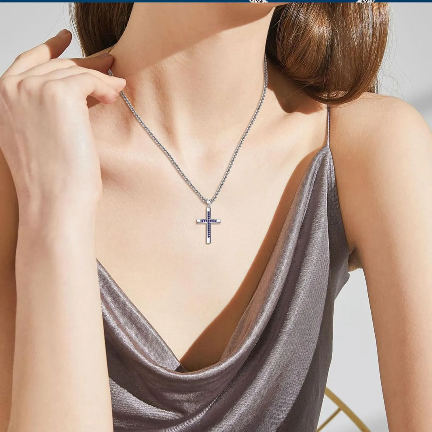 Cross Necklace for Women Men 925 Sterling Silver Cross Pendant Birthstone Jewelry Birthday Gifts for Mom, Dad, Husband, Wife, Friends
