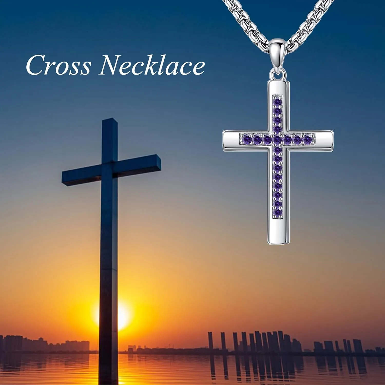 Cross Necklace for Women Men 925 Sterling Silver Cross Pendant Birthstone Jewelry Birthday Gifts for Mom, Dad, Husband, Wife, Friends