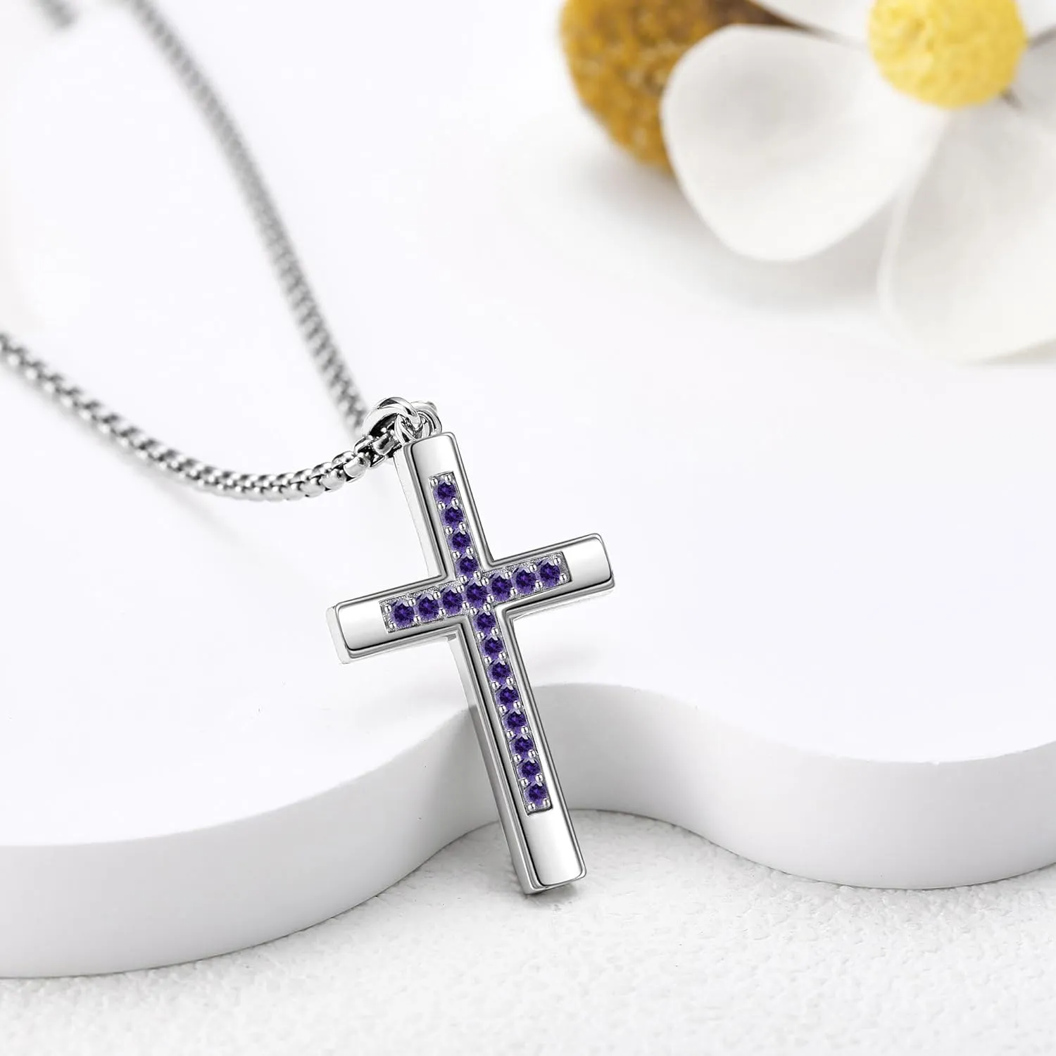 Cross Necklace for Women Men 925 Sterling Silver Cross Pendant Birthstone Jewelry Birthday Gifts for Mom, Dad, Husband, Wife, Friends