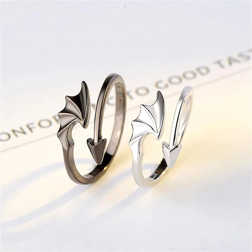Demon Dragon Wing Love Heart Pendant Necklace Matching Charm Love Heart Feather Shaped Necklace Angel Devil Wings Rings Jewelry Set for Couple Family Friendship