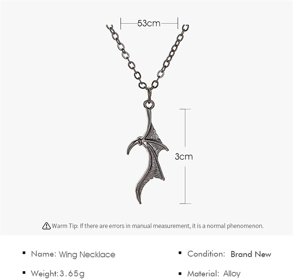Demon Dragon Wing Love Heart Pendant Necklace Matching Charm Love Heart Feather Shaped Necklace Angel Devil Wings Rings Jewelry Set for Couple Family Friendship