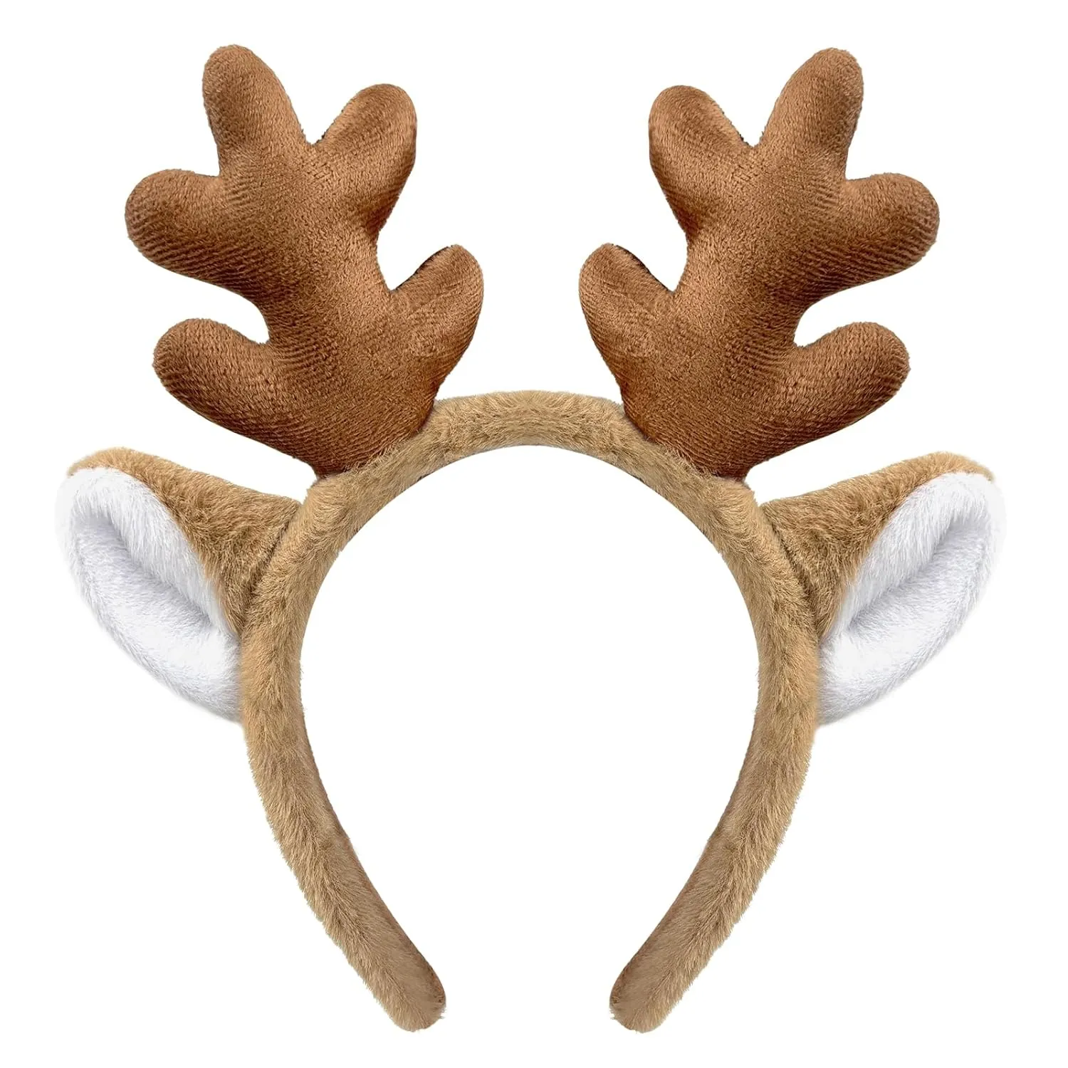 Dolkoic Reindeer Antlers Headband - Fluffy Animal Ears for Christmas, Halloween & Party Cosplay