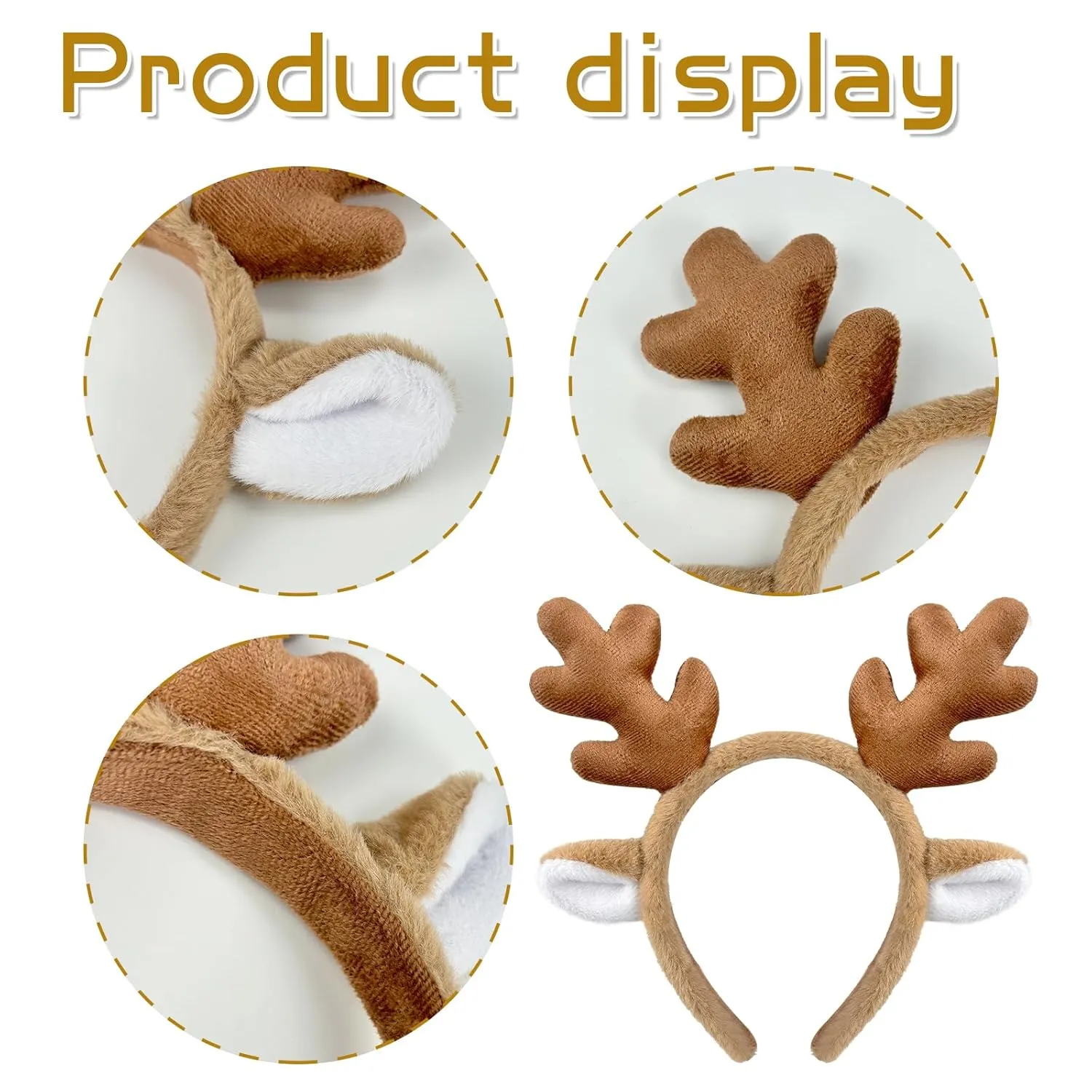 Dolkoic Reindeer Antlers Headband - Fluffy Animal Ears for Christmas, Halloween & Party Cosplay
