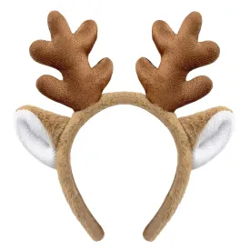 Dolkoic Reindeer Antlers Headband - Fluffy Animal Ears for Christmas, Halloween & Party Cosplay