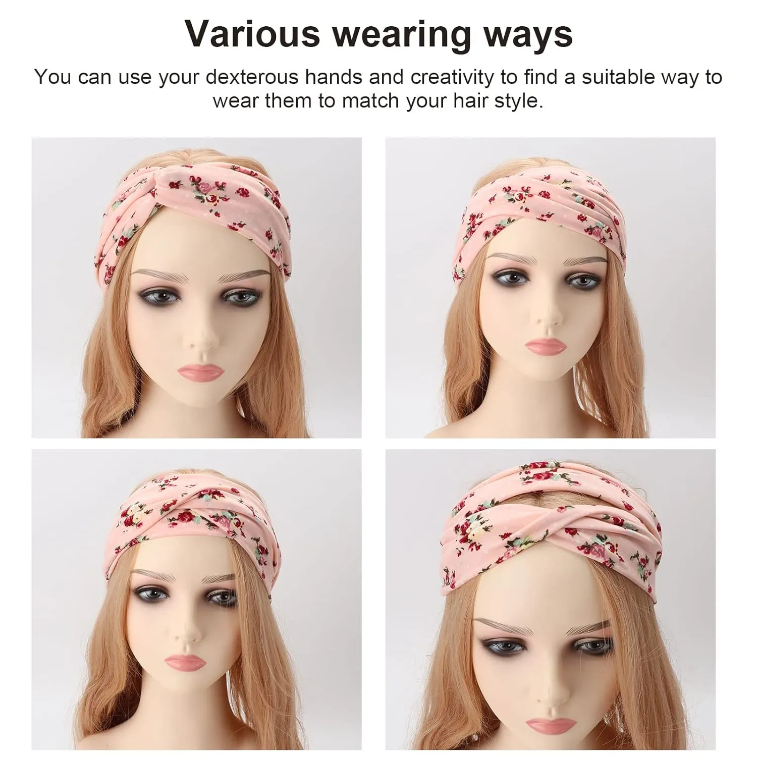 DRESHOW 4 Pack Boho Headbands for Women Girls Yoga Criss Cross Knot Hairbands Vintage Flower Headwraps
