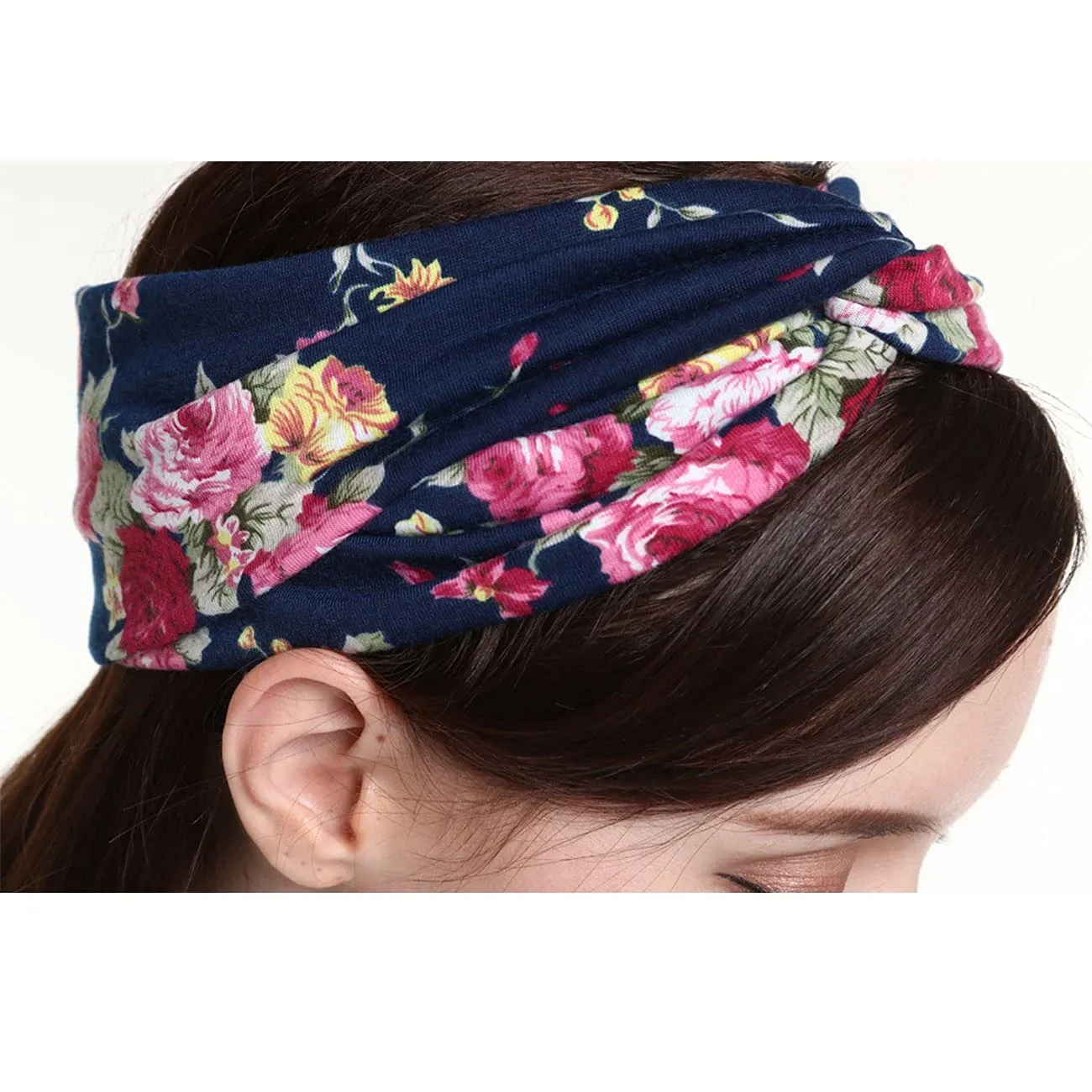 DRESHOW 4 Pack Boho Headbands for Women Girls Yoga Criss Cross Knot Hairbands Vintage Flower Headwraps