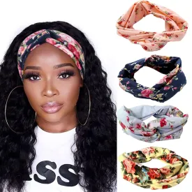 DRESHOW 4 Pack Boho Headbands for Women Girls Yoga Criss Cross Knot Hairbands Vintage Flower Headwraps