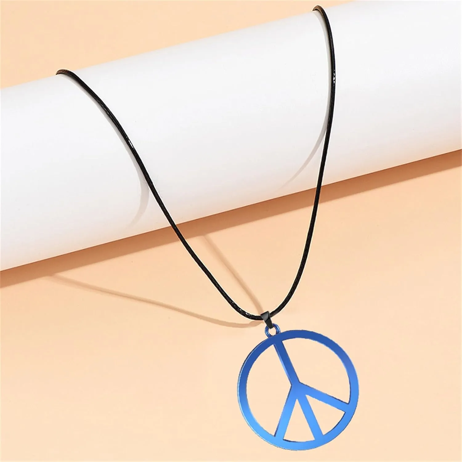 Dreuyet Peace Sign Pendant Necklace for Men Women Personalized Stainless Steel Punk Hippie 60s 70s Anti-war Pendant Necklace Halloween Party 1960s 1970s Hipster Accessories