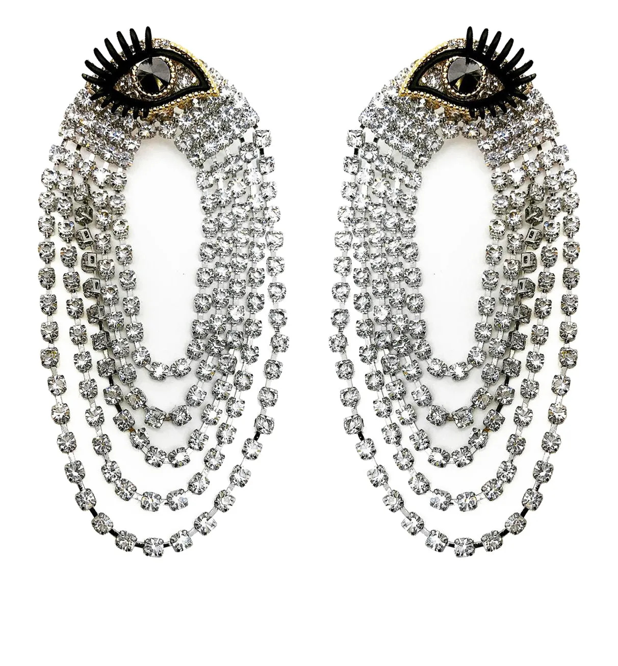 EYE STUD GLASS CRYSTAL CHAIN DROP EARRINGS