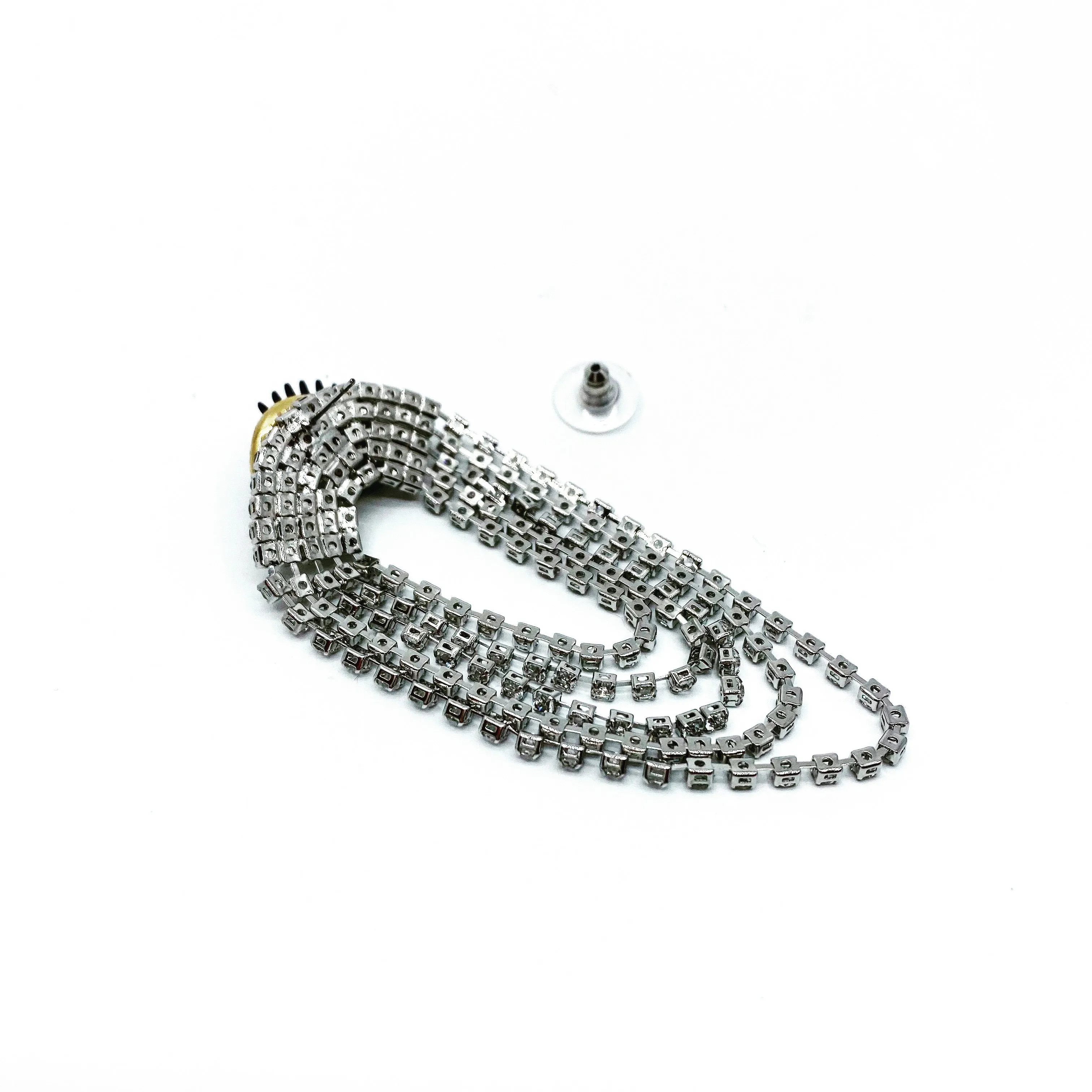 EYE STUD GLASS CRYSTAL CHAIN DROP EARRINGS