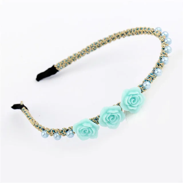 Fashion Flower Headband Women Girl Shiny Crystal Pearl For Hair Accessories Wholesale Black Red Headwear 2017 Hot HairBands