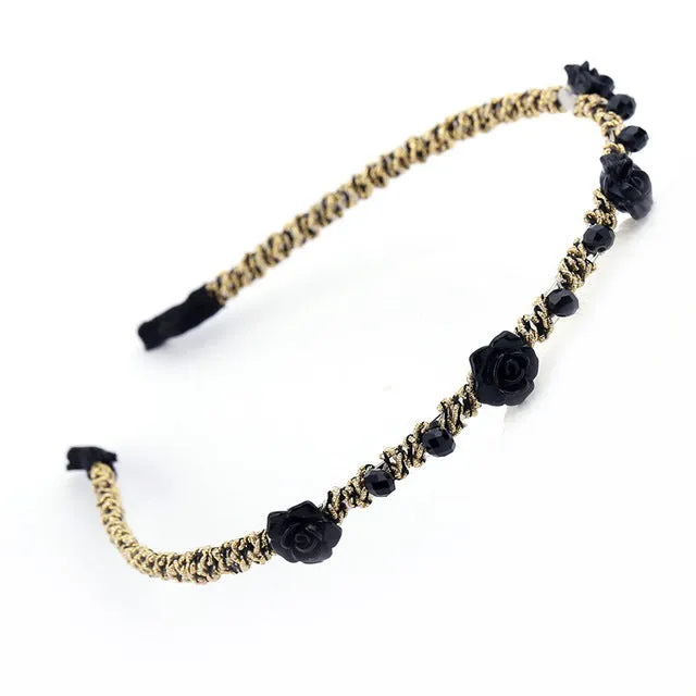 Fashion Flower Headband Women Girl Shiny Crystal Pearl For Hair Accessories Wholesale Black Red Headwear 2017 Hot HairBands