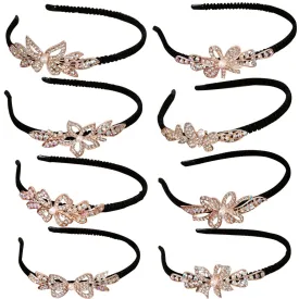 FZBNSRKO Crystal Headbands for Women, 5 Pack Pearls and Metal Butterfly Flower Head Bands for Wedding or Flower Girl (Random Color)