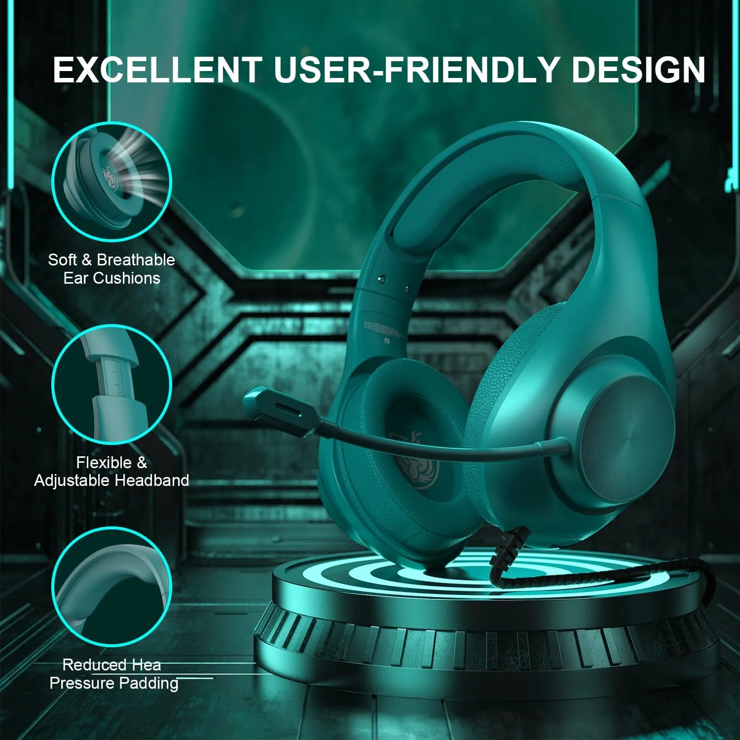 Gaming Headset for PS5 PS4 PC, Wired Headsets with 7.1 Surround Sound, H-7 Gaming Over Ear Headphones with Noise Cancelling Flexible Mic Memory Earmuffs, for PC/PS5/PS4/XboxSeries X/S/SwitchGreen
