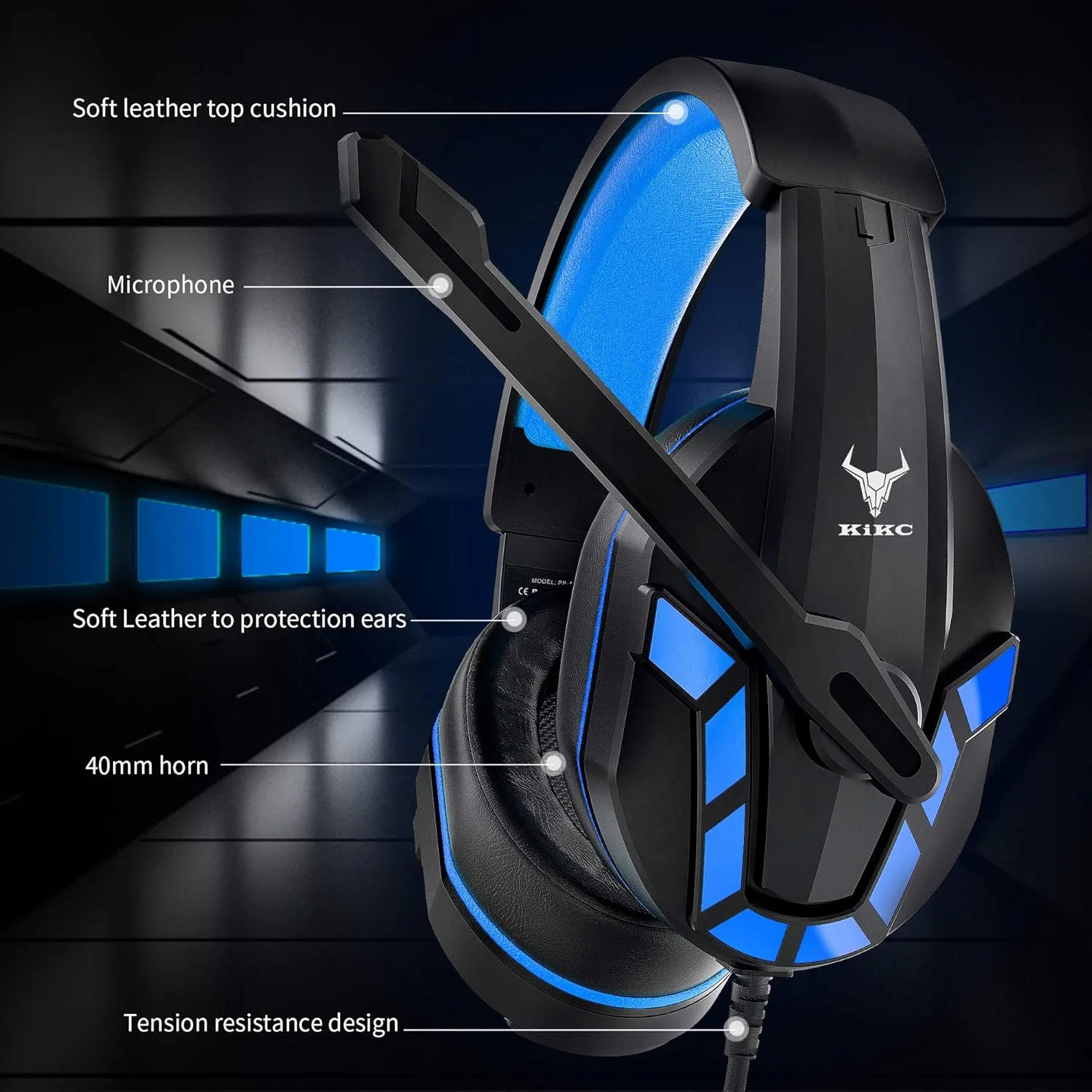 Gaming Headset with Mic for PS4, PS5, Xbox, PC, Switch, Controllable Volume Gaming Headphones with Soft Earmuffs for Mobile Phone, iPad, and Notebook, 40mm Drivers, 3.5 mm Audio Jack-Blue