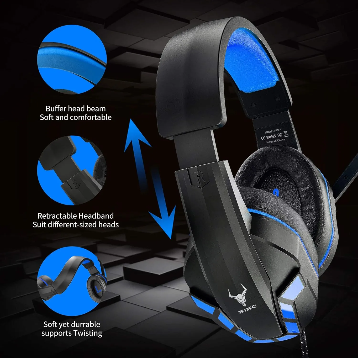 Gaming Headset with Mic for PS4, PS5, Xbox, PC, Switch, Controllable Volume Gaming Headphones with Soft Earmuffs for Mobile Phone, iPad, and Notebook, 40mm Drivers, 3.5 mm Audio Jack-Blue