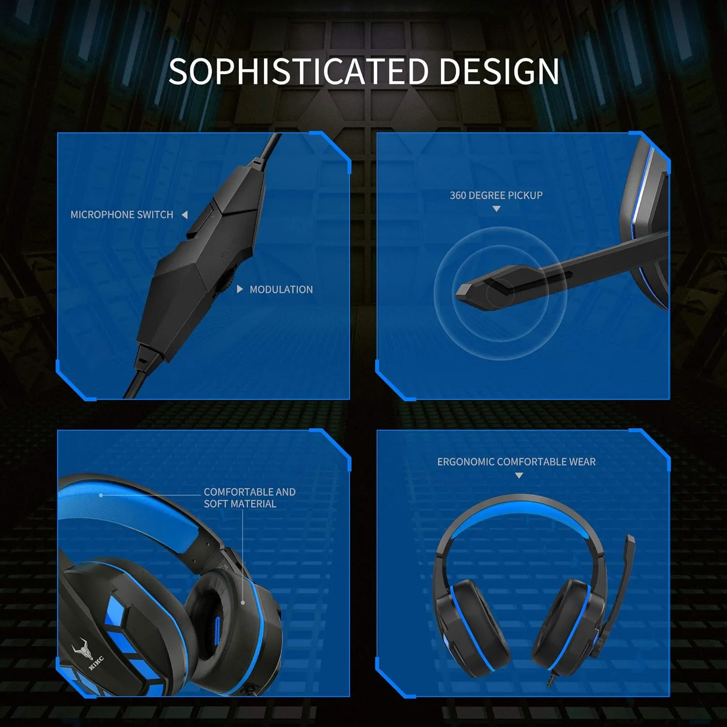 Gaming Headset with Mic for PS4, PS5, Xbox, PC, Switch, Controllable Volume Gaming Headphones with Soft Earmuffs for Mobile Phone, iPad, and Notebook, 40mm Drivers, 3.5 mm Audio Jack-Blue