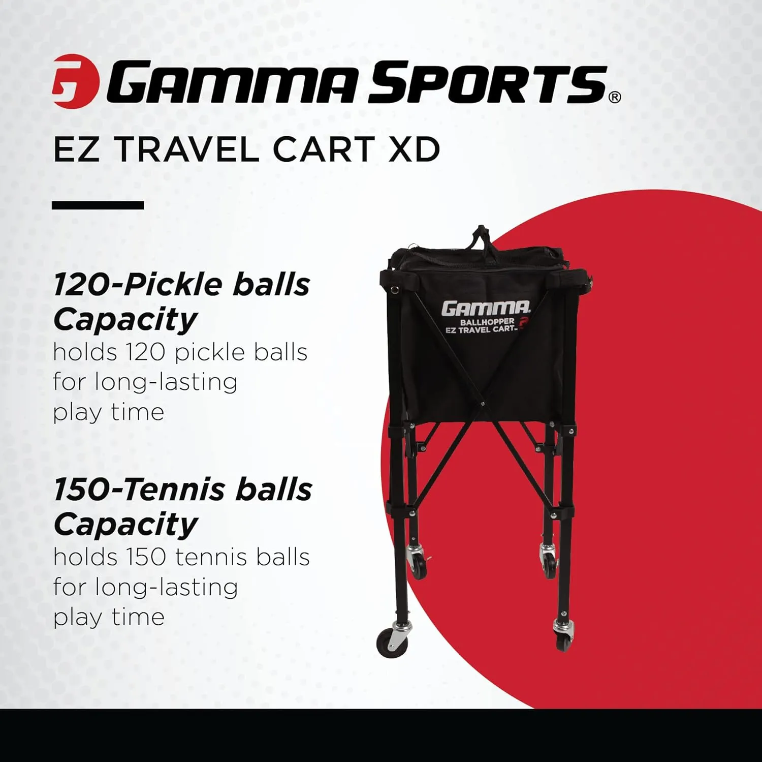 GAMMA Sports EZ Travel Cart, Tennis & Pickleball Hopper, Padel, Portable Compact Design, Sturdy Lightweight Construction, EZ Bags, 150 or 250 Capacity, Premium Carrying Case Included
