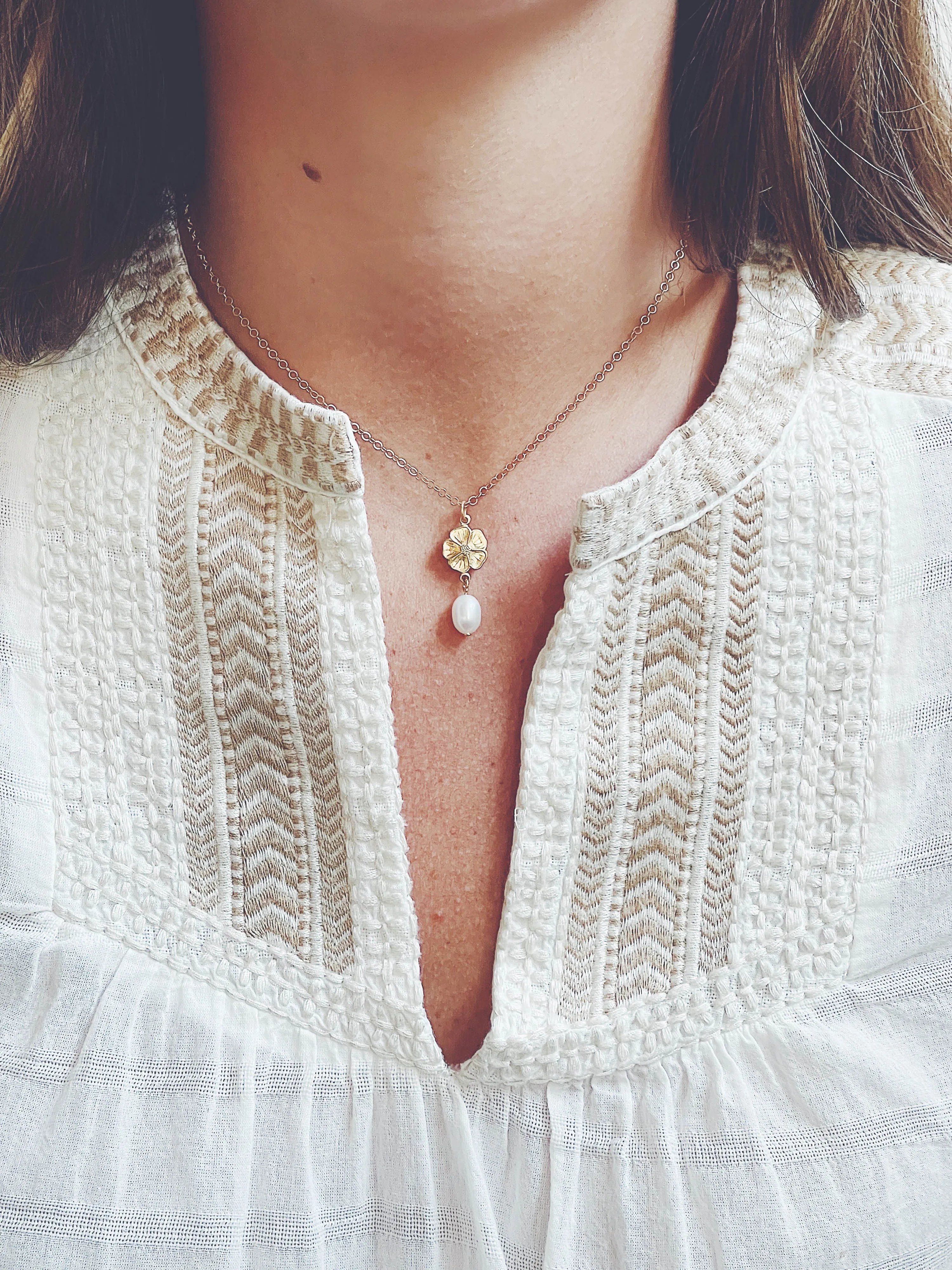 Gold Flower and Pearl Necklace