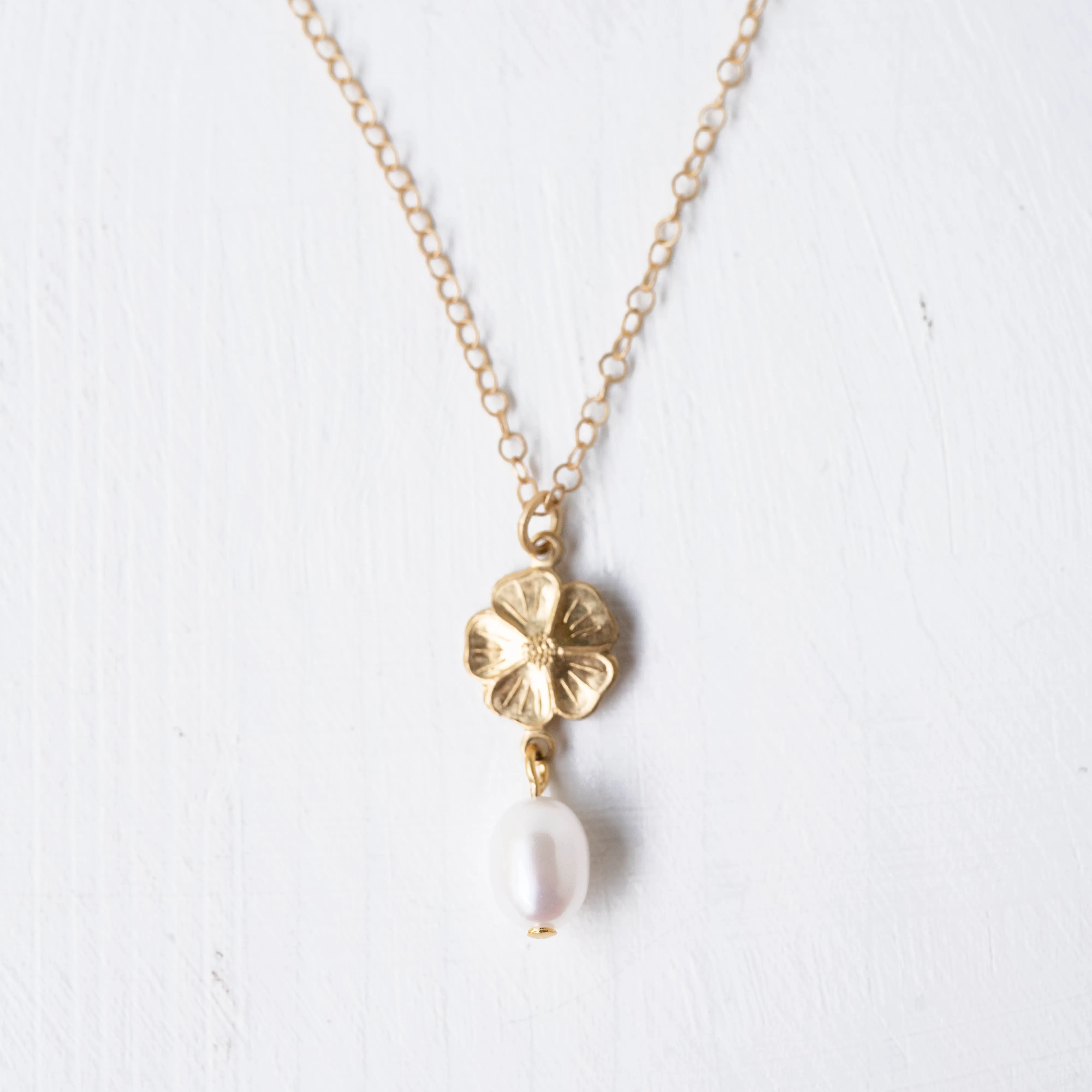 Gold Flower and Pearl Necklace