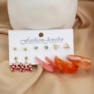 Gold Plated Colorful Acrylic Butterfly Décor Drop And Hoop Earrings Set Alloy Hoop Earring - Pair Of 6