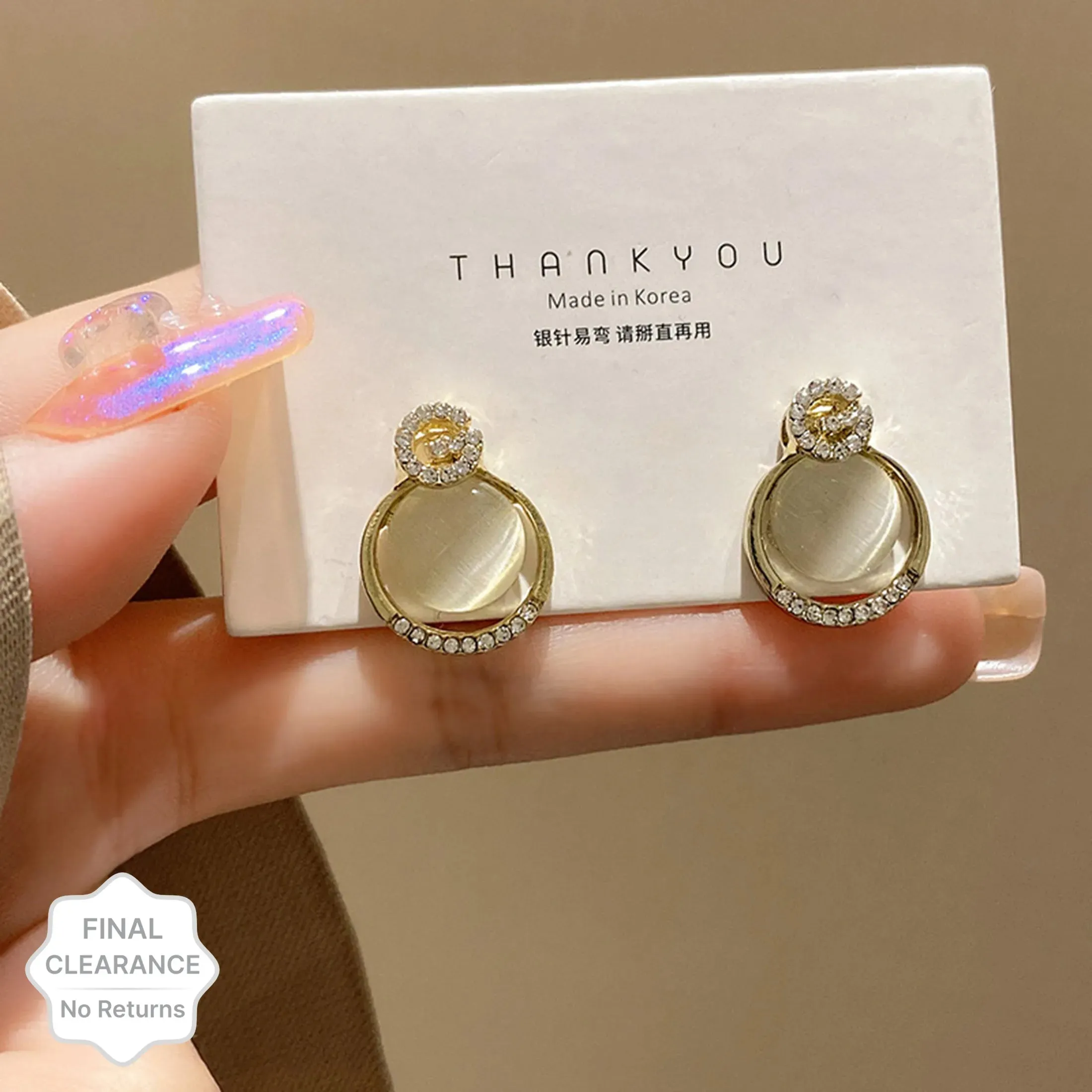 Gold Plated G Shaped Stone Decor Drop Circle Korean Earrings For Women For Girls Cubic Zirconia Alloy Earring Set - Pair Of 1