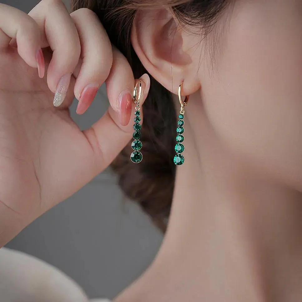 Gold Plated Green Zircon Crystal Water Drop Korean Earrings For Women & Girls Cubic Zirconia Alloy Drops & Danglers - Pair Of 1