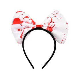 Guqqeuc Halloween Bow Headband Bloodstain Hairband Halloween Bloody Hair Band for Women Girls Big Bowknot Headbands Spooky Halloween Hair Accessories for Cosplay Costume