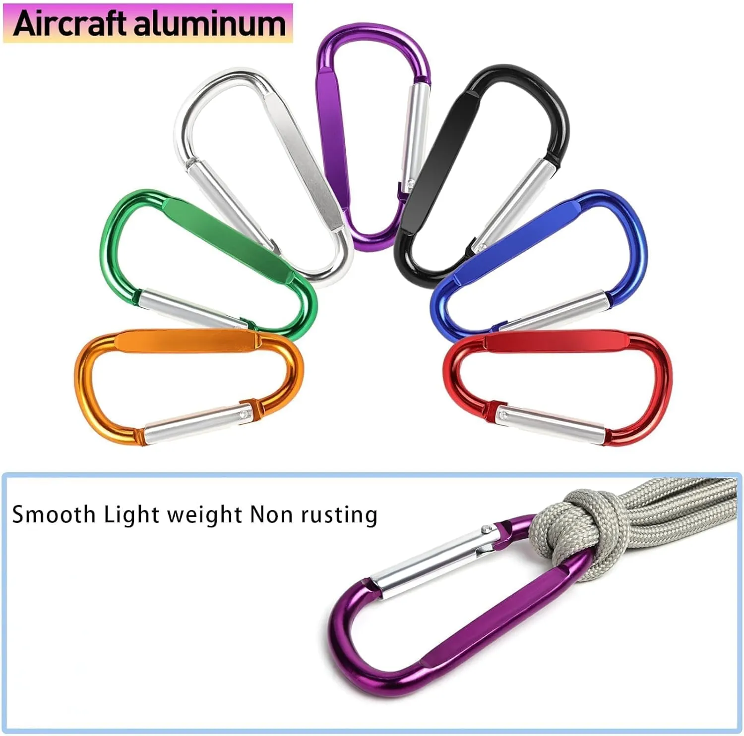 Heavy Duty Carabiner Clips, 3" Aluminum D Ring Shape Carabeaner Key Clip with Key Ring Keychain Spring Snap Hook Buckle