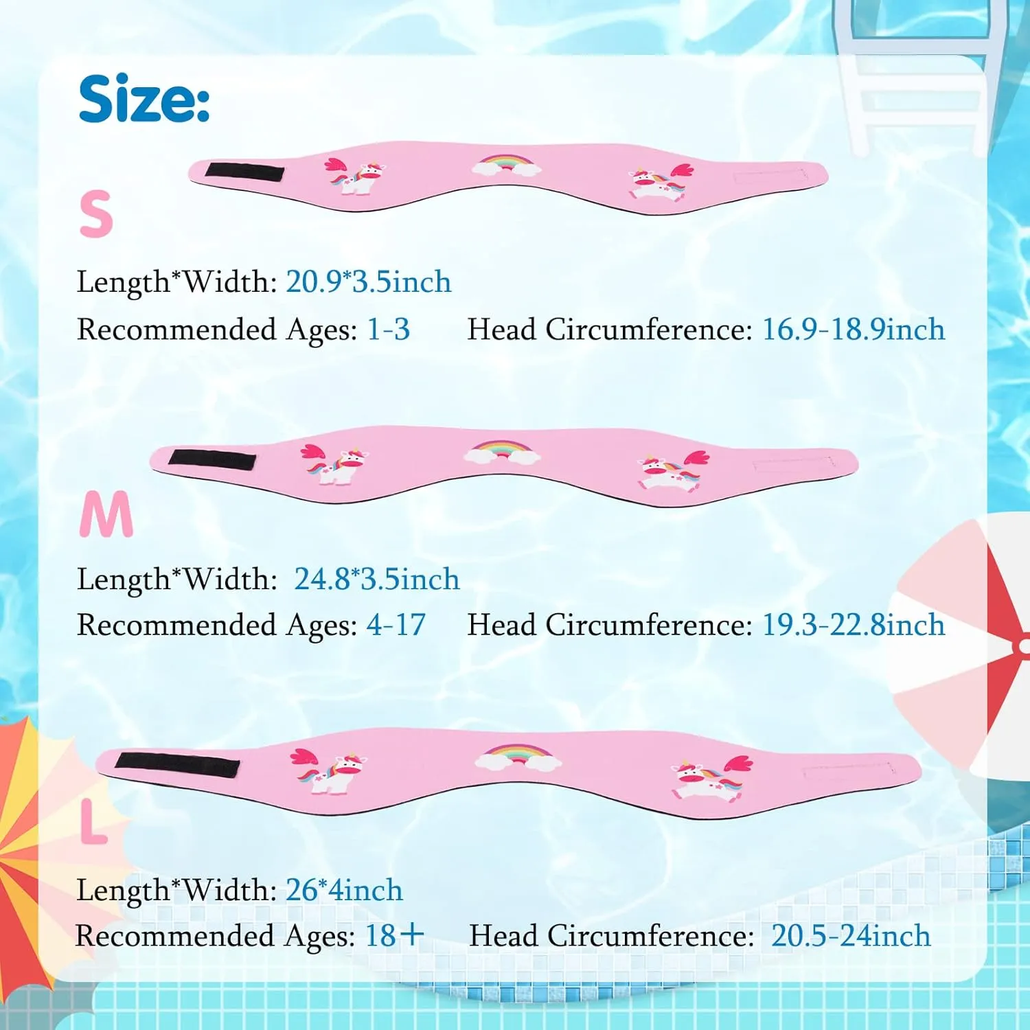 HeySplash Swimming Headband, Swimming Earplugs Ear Band Swimmer Ear Protection Kids Ear Plugs, Elastic Neoprene Ear Guard and Hair Guard for Kids & Toddlers, Keep Water Out and Hold Earplugs in