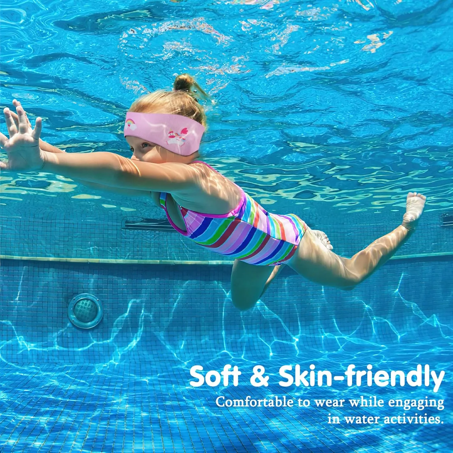 HeySplash Swimming Headband, Swimming Earplugs Ear Band Swimmer Ear Protection Kids Ear Plugs, Elastic Neoprene Ear Guard and Hair Guard for Kids & Toddlers, Keep Water Out and Hold Earplugs in