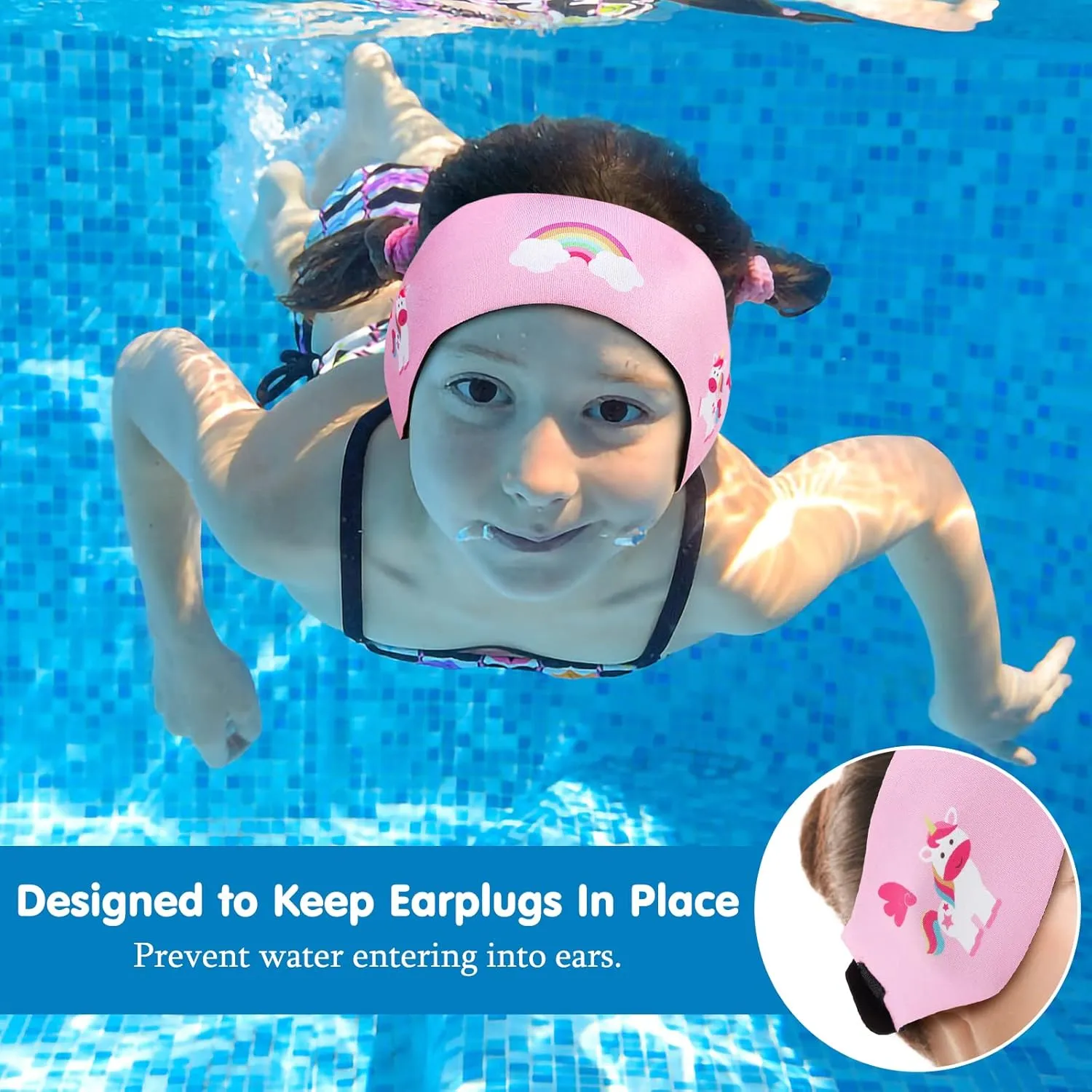 HeySplash Swimming Headband, Swimming Earplugs Ear Band Swimmer Ear Protection Kids Ear Plugs, Elastic Neoprene Ear Guard and Hair Guard for Kids & Toddlers, Keep Water Out and Hold Earplugs in
