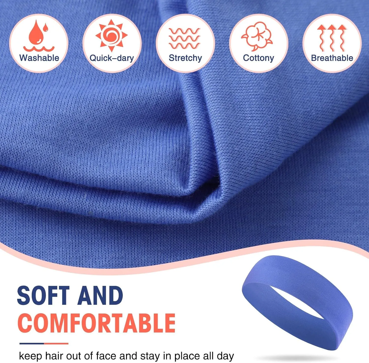 Hotop 20 Pcs Sport Headbands for Girls Women Non Slip Stretchy Soft Fabric Elastic Headband Bulk for Yoga DIY Team Gifts