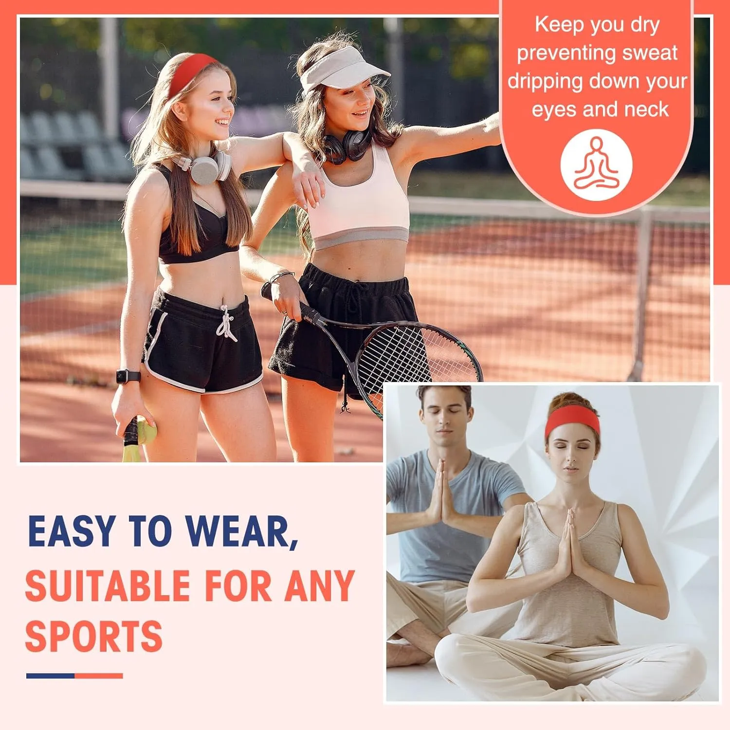 Hotop 20 Pcs Sport Headbands for Girls Women Non Slip Stretchy Soft Fabric Elastic Headband Bulk for Yoga DIY Team Gifts