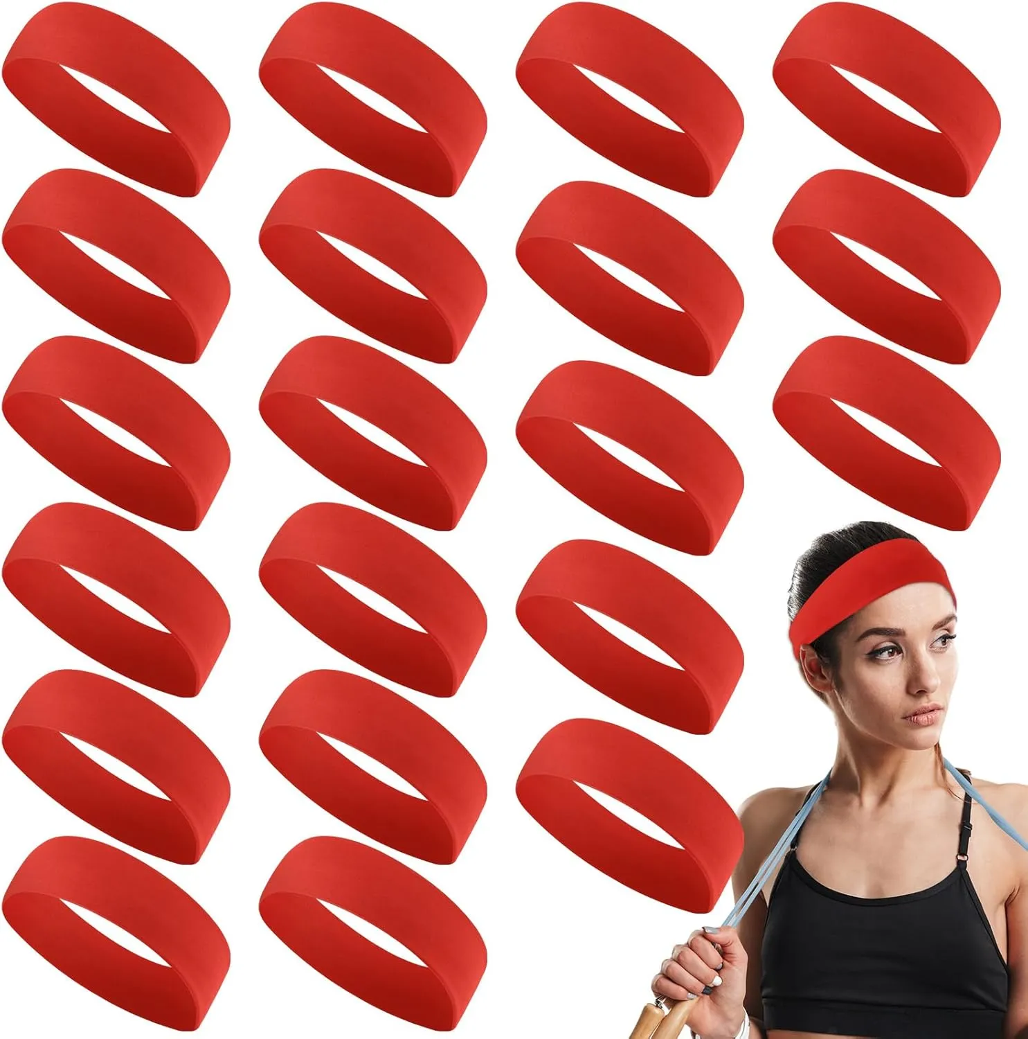 Hotop 20 Pcs Sport Headbands for Girls Women Non Slip Stretchy Soft Fabric Elastic Headband Bulk for Yoga DIY Team Gifts