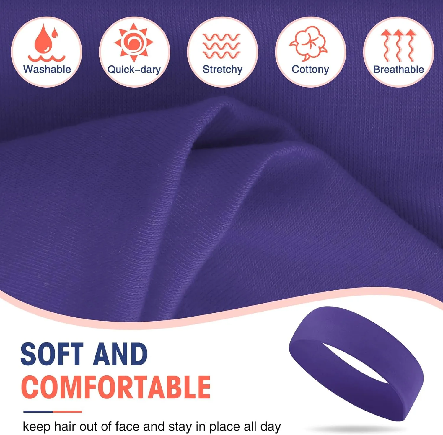 Hotop 20 Pcs Sport Headbands for Girls Women Non Slip Stretchy Soft Fabric Elastic Headband Bulk for Yoga DIY Team Gifts