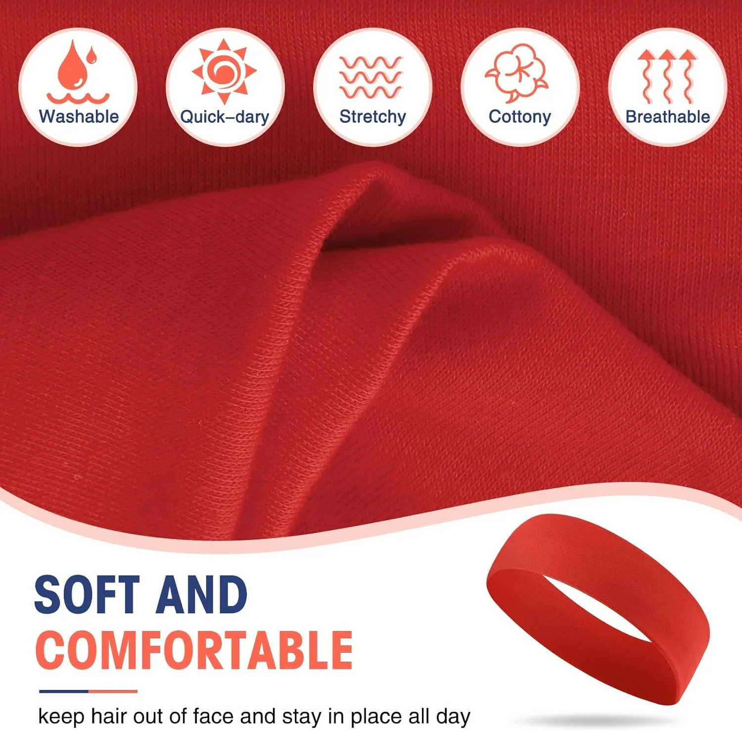 Hotop 20 Pcs Sport Headbands for Girls Women Non Slip Stretchy Soft Fabric Elastic Headband Bulk for Yoga DIY Team Gifts