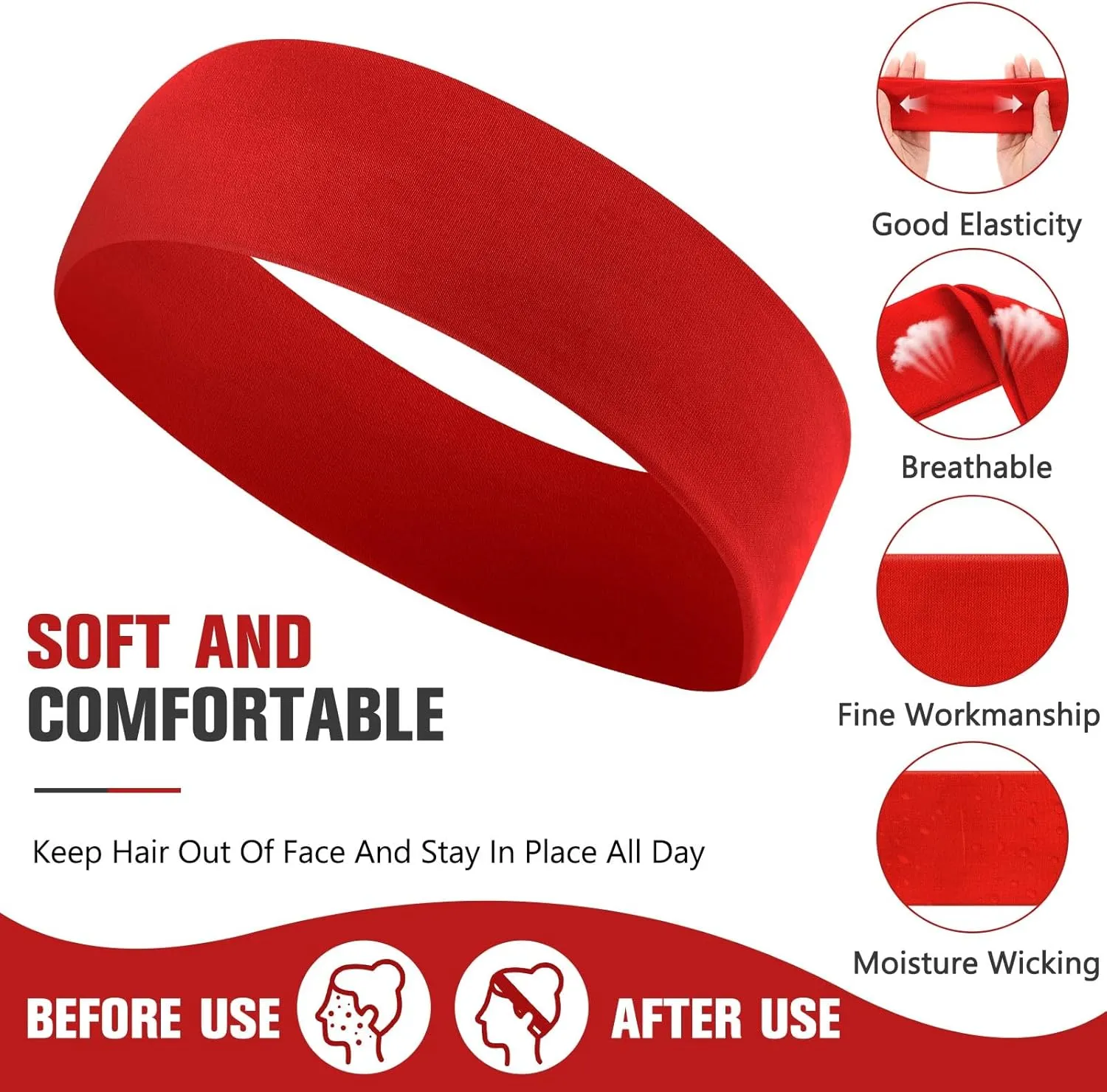 Hotop 30 Pcs Sport Headbands for Women Non Slip Stretchy Soft Fabric Elastic Sweatbands Bulk for Yoga DIY Team Gifts