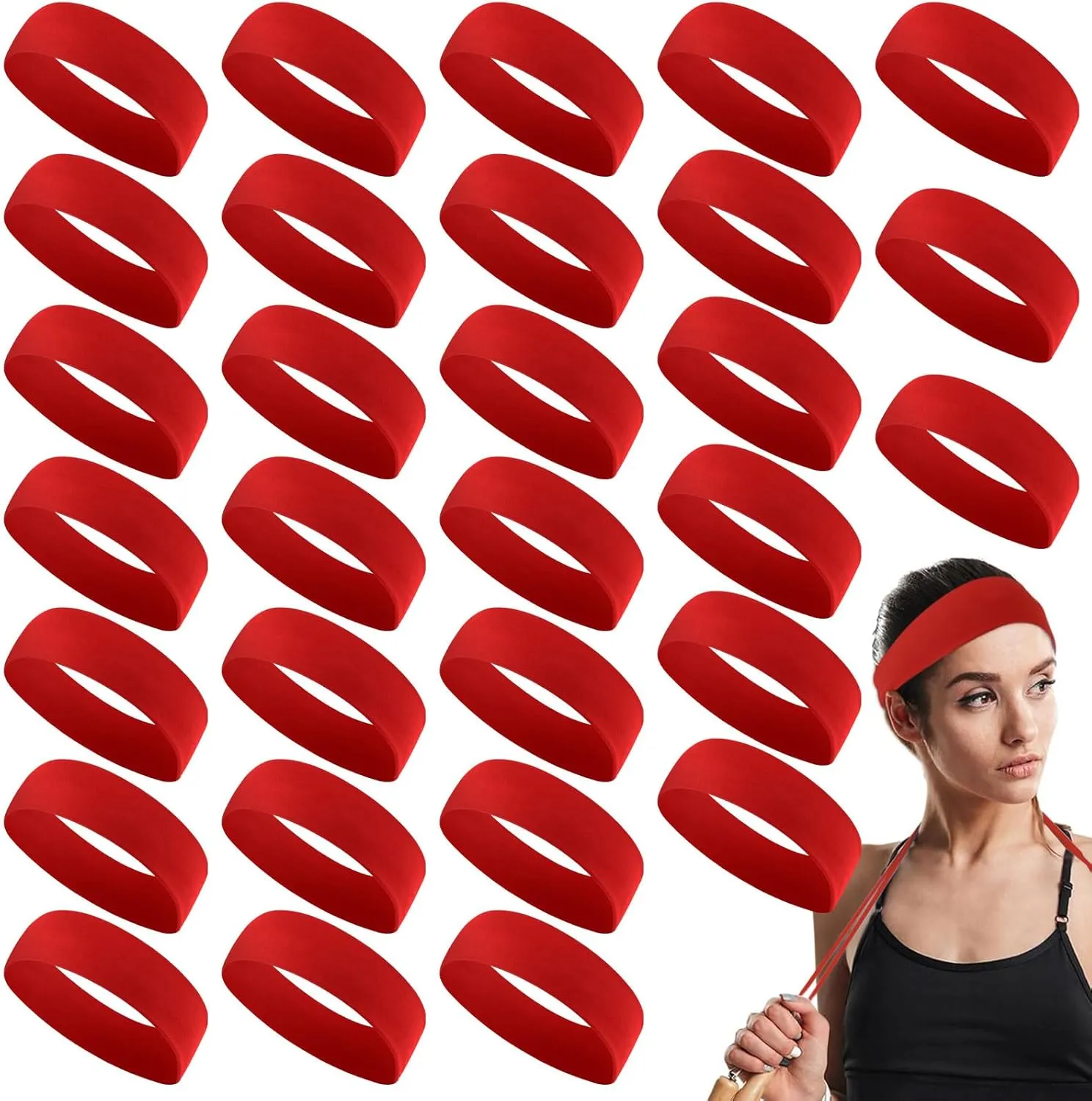 Hotop 30 Pcs Sport Headbands for Women Non Slip Stretchy Soft Fabric Elastic Sweatbands Bulk for Yoga DIY Team Gifts