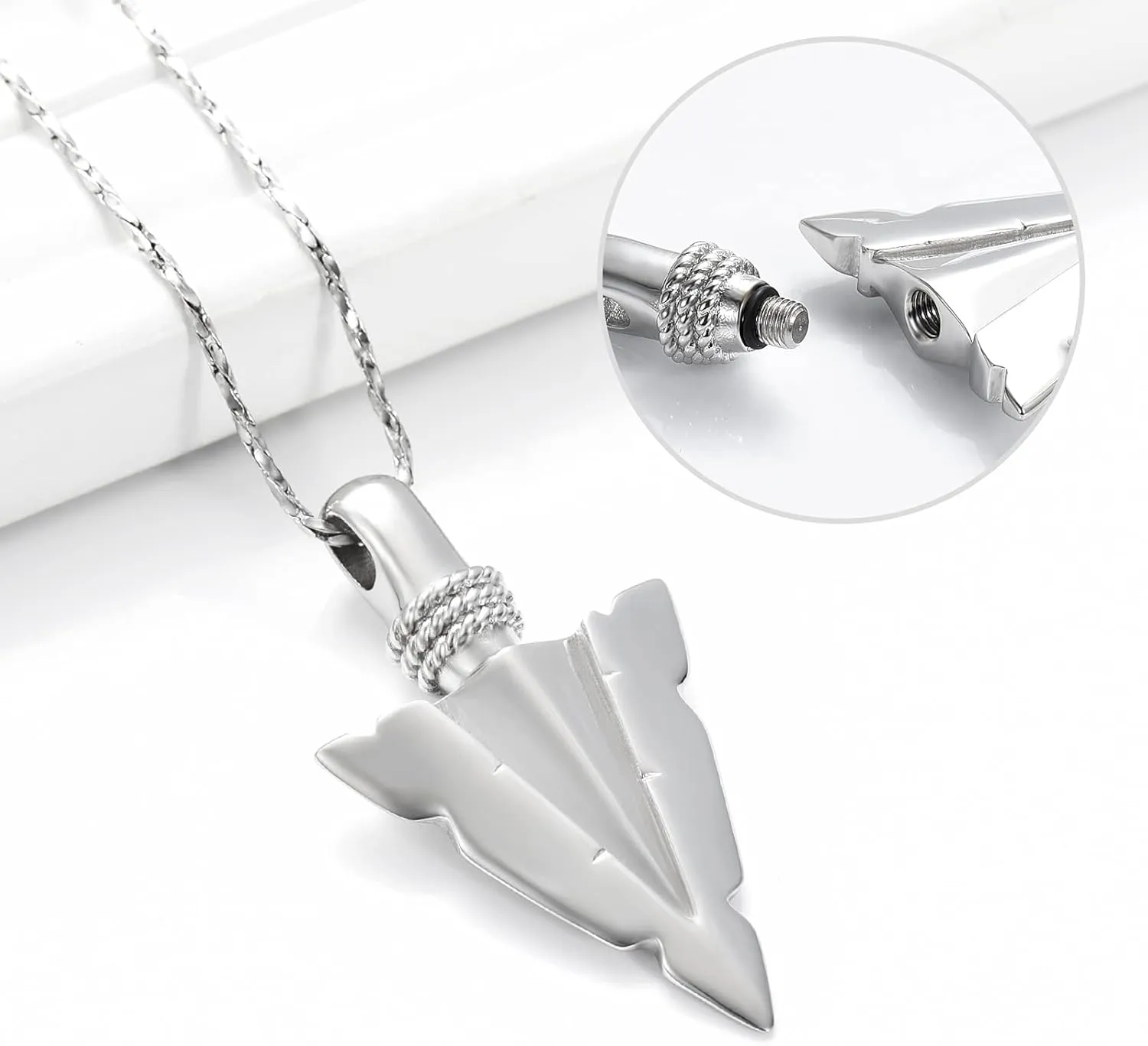 Imrsanl Cremation Jewelry for Ashes Stainless Steel Urn Pendant Necklace for Mens Boys Cool Spearpoint Arrowhead Memorial Keepsake Ash Jewelry