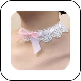 Kenfery Vintage Bow-Knot Choker Necklace Sexy Lace Collar Necklace Cute Pink Prom Party Ball Wedding Necklace for Women