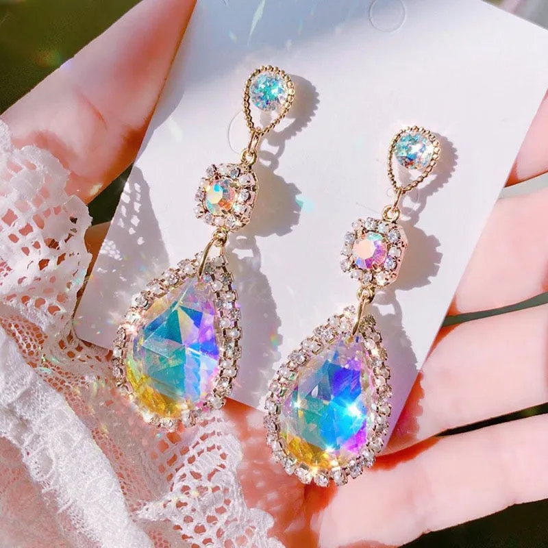 Korean Elegant Luxury Waterdrop Crystal Temperament Dangle Earrings For Women Fashion Pearl Party Boucle D'oreilles