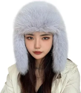 Luxurious Faux Mink Fur Ladies Trapper HatPure Color Simplistic Womens Winter HatFurry Ushanka Warm Hat
