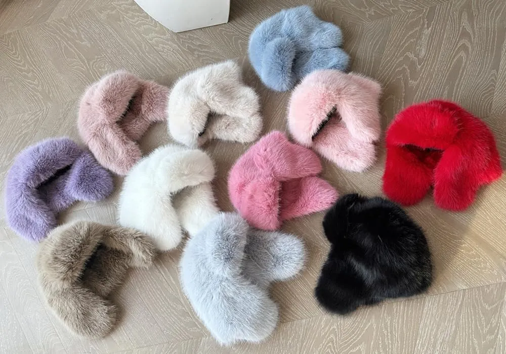 Luxurious Faux Mink Fur Ladies Trapper HatPure Color Simplistic Womens Winter HatFurry Ushanka Warm Hat