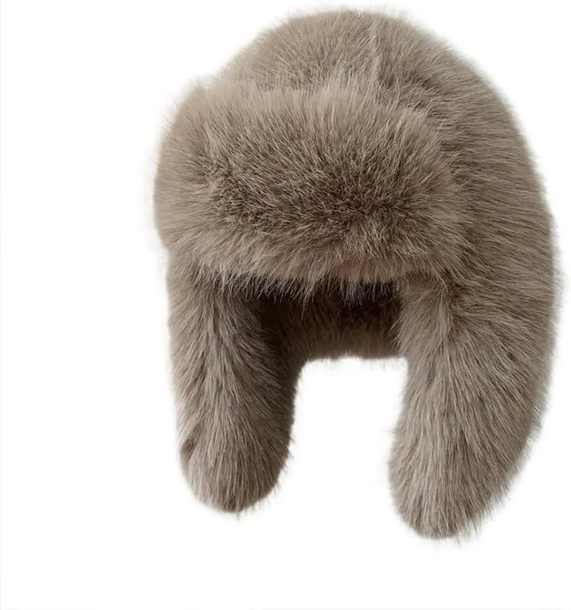 Luxurious Faux Mink Fur Ladies Trapper HatPure Color Simplistic Womens Winter HatFurry Ushanka Warm Hat
