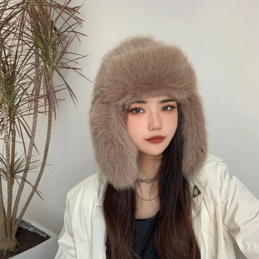 Luxurious Faux Mink Fur Ladies Trapper HatPure Color Simplistic Womens Winter HatFurry Ushanka Warm Hat