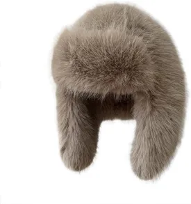 Luxurious Faux Mink Fur Ladies Trapper HatPure Color Simplistic Womens Winter HatFurry Ushanka Warm Hat