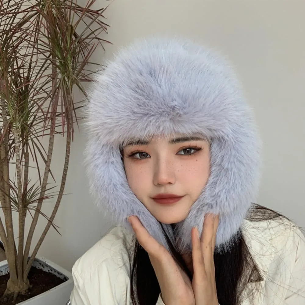 Luxurious Faux Mink Fur Ladies Trapper HatPure Color Simplistic Womens Winter HatFurry Ushanka Warm Hat
