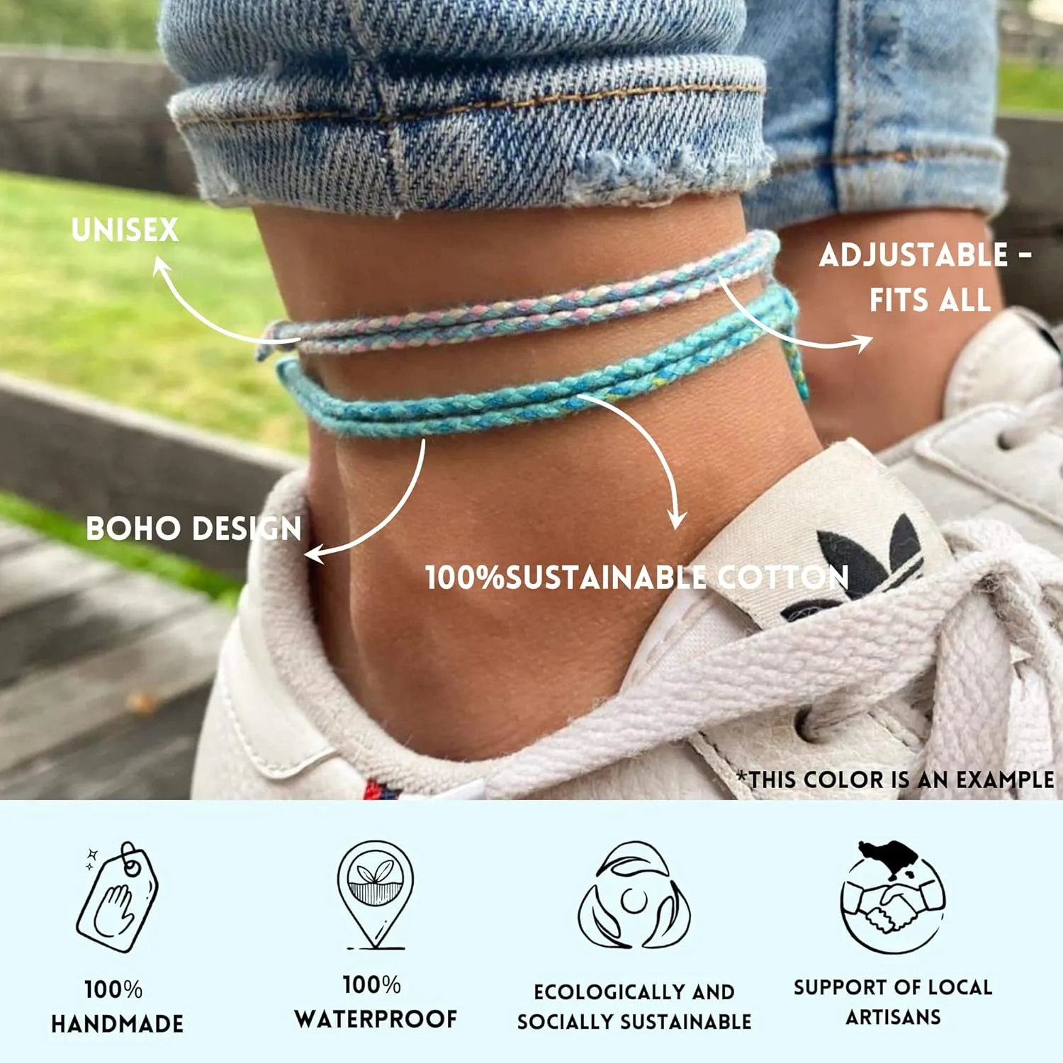 Made by Nami 2 Pcs Wave String Ankle Bracelets for Women Waterproof & Adjustable Thin Braided Anklet Surfer Boho Ankle Bracelet Set of 2 Beach Accessories (Lilac & Green)