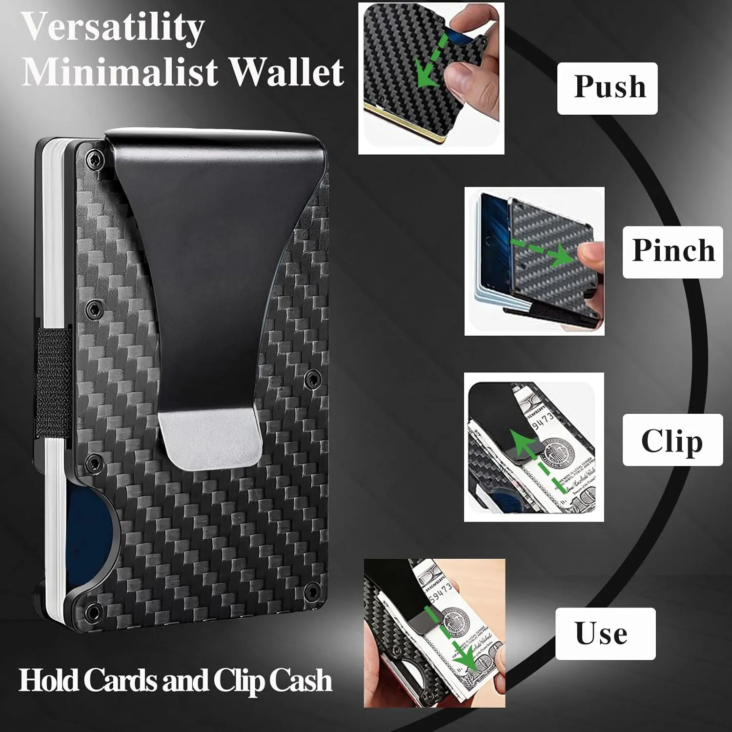 Minimalist Wallet with RFID Blocking for Men,Slim Credit Card Holder with Aluminum Money Clip Wallet for Men and Women,Metal Wallets for Mens Front Pocket as Gifts (Carbon fiber)